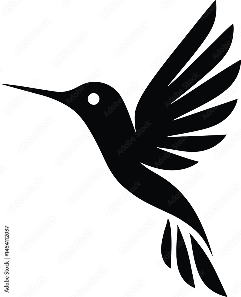 Fototapeta premium elegant bird in flight silhouette, flying hummingbird drawing