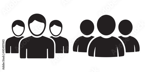 Team and group icon set in black and white silhouette style for business, organization, communication, and community concept design.