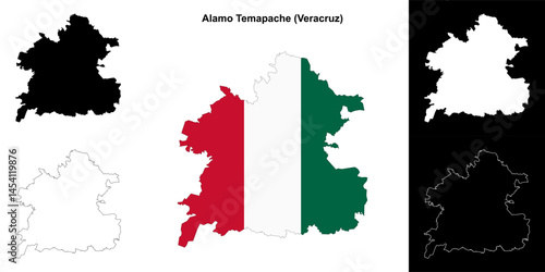 Schilderij op canvas Alamo Temapache municipality (Veracruz) outline map set