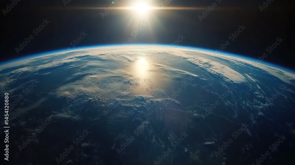 Obraz premium Earth from space, sunlit horizon