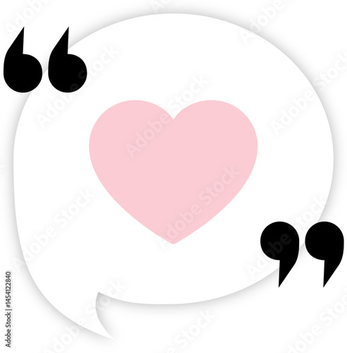 Message heart icon. Quote speech bubble. Chat comment sign. Speech bubble symbol. Quotation marks. Classic message icon. Vector illustration