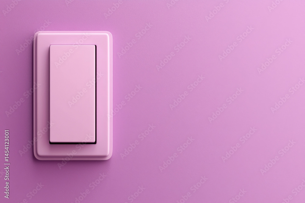 A stylish pink light switch on a matching pink wall background for interior design. A stylish pink light switch on a matching pink wall background for interior design.