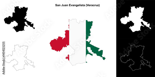 San Juan Evangelista municipality (Veracruz) outline map set