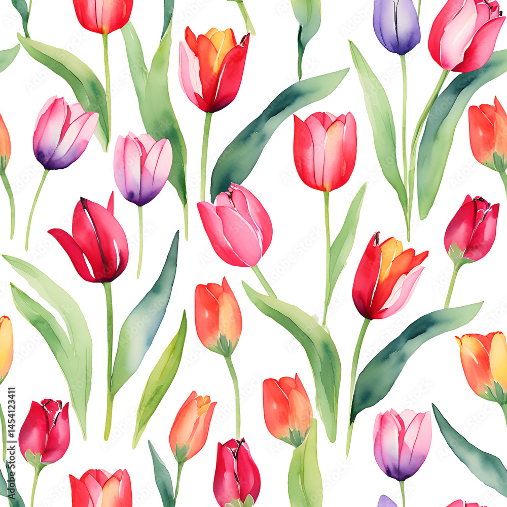 Seamless floral pattern with a beautiful bouquet of red and pink tulips, a fresh spring bloom of nature Seamless floral pattern with a beautiful bouquet of red and pink tulips, a fresh spring bloom of nature