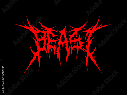 Beast, vector metal typography with aggressive spikes and blood red strokes, perfect for dark merch, band logos, sticker and poster 