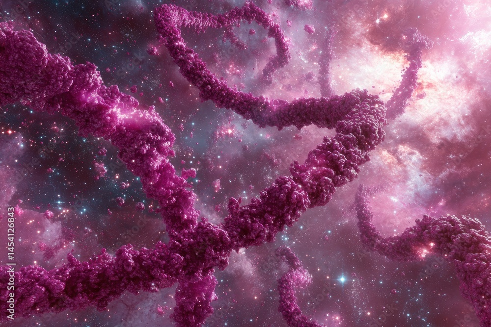 Cosmic strands intertwine in a sea of sparkling nebulas and astral dust. Pink and purple Cosmic strands intertwine in a sea of sparkling nebulas and astral dust. Pink and purple