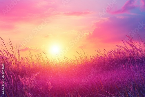 Grass Field at Sunset