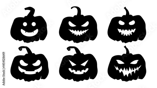 set of halloween pumpkins silhouette vector on tranparent background