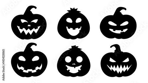 set of halloween pumpkins silhouette vector on tranparent background