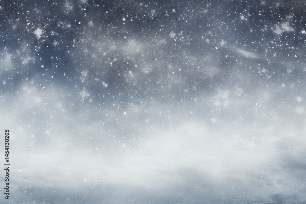 Fototapeta premium Heavy snowfall cascading from the night sky, with a subtle misty effect adding depth and dimension to the wintery landscape