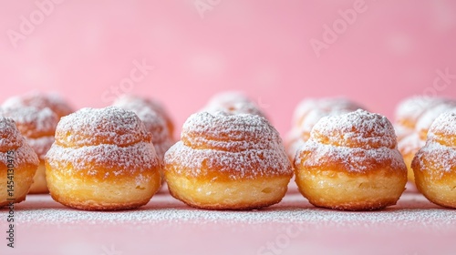 Wallpaper Mural Tasty Zeppole Desserts Lined Up on Colorful Background with Space Torontodigital.ca