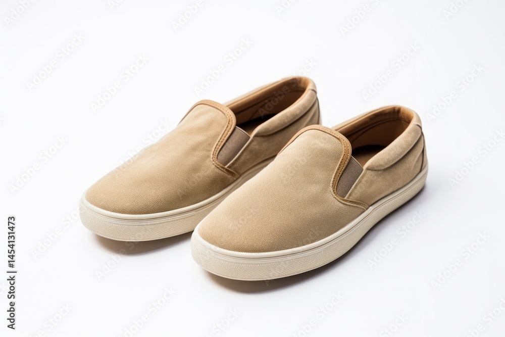 A casual pair of slip-on shoes made of durable fabric with a comfortable isolate on white background. A casual pair of slip-on shoes made of durable fabric with a comfortable isolate on white background.