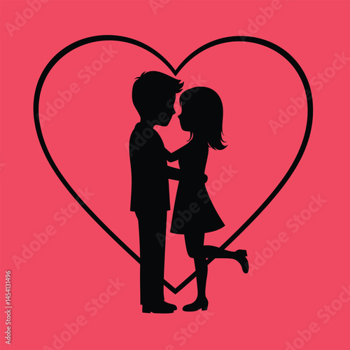 cute young couple lover boyfriend and girlfriend male and female character heart love icon silhouette vector art flat design 