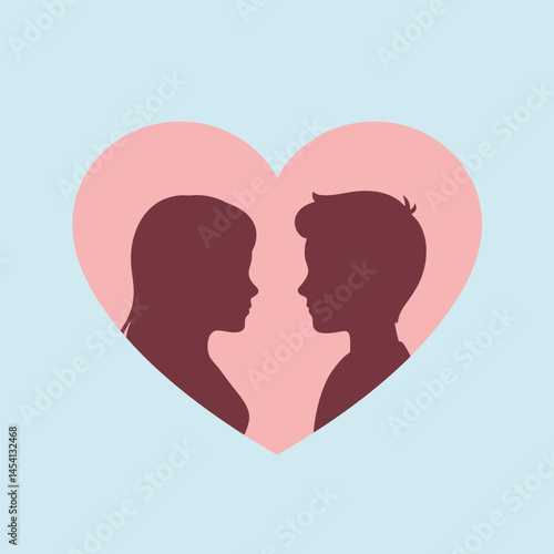 cute young couple lover boyfriend and girlfriend male and female character heart love icon silhouette vector art flat design 
