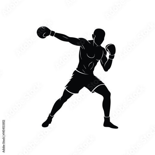 Silhouette art illustration of a boxer throwing punch.eps