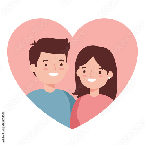 cute young couple lover boyfriend and girlfriend male and female character heart love icon silhouette vector art flat design 