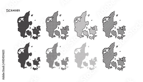 水玉とストライプ柄のデンマークの地図の手書きベクターイラスト1