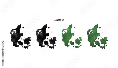 水彩で塗られたデンマークの地図の手書きベクターイラスト1