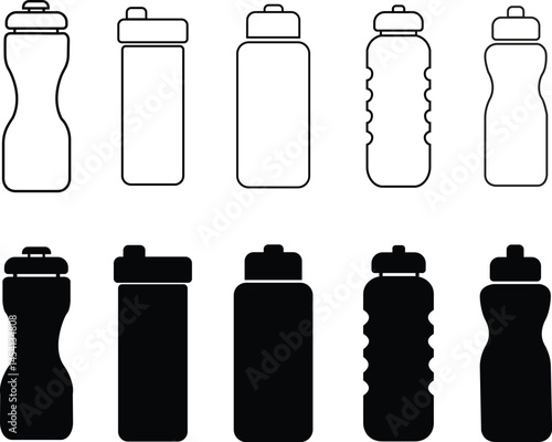 set of Plastic bottles for water icons in flat and line styles can be used for Summer and Holidays. bottle Vectors illustration collection for web and advertising