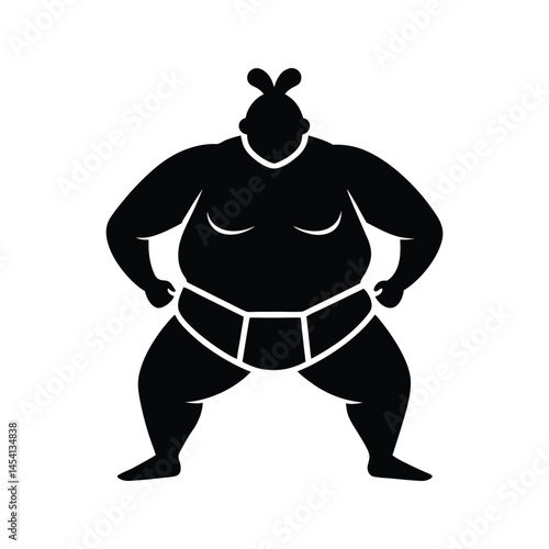 Silhouette art illustration of a sumo wrestler in traditional stance.eps