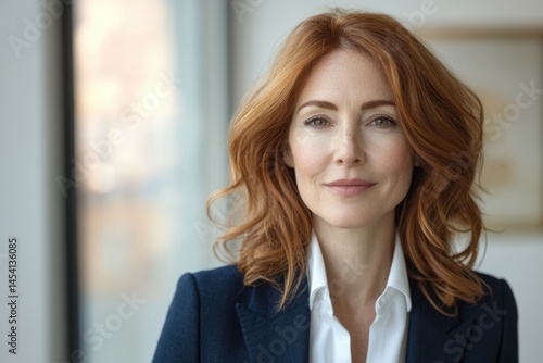 Confident redhead businesswoman in a navy blazer, exuding professionalism and success. Free Download Confident redhead businesswoman in a navy blazer, exuding professionalism and success. - GFXLoad