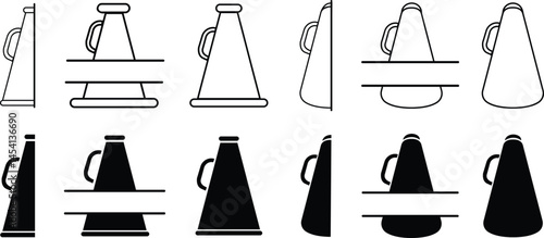 Set of Cheerleading flat and line icons. Contour symbols. Megaphone, pom-poms. Sport team support group. Customizable illustration Vectors collection.