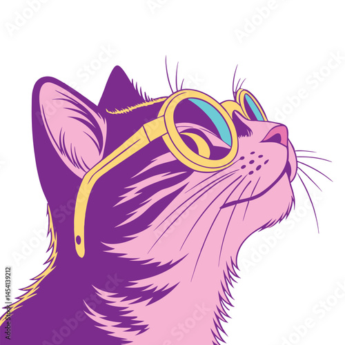 Cool Cat Illustration a vibrant, stylized cat with pink and purple tones 
