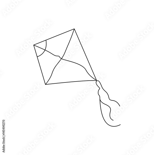 one line Outline kite vector  continuous drawing background, Kite continuous one line drawing of outline vector illustration.