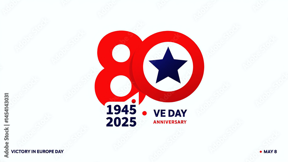 Bold 80th VE Day Anniversary Graphic with Red and Blue Typography, Star Emblem, Historical Dates, and Victory in Europe Tribute for May 8, 2025 – Patriotic Design – Generative AI Bold 80th VE Day Anniversary Graphic with Red and Blue Typography, Star Emblem, Historical Dates, and Victory in Europe Tribute for May 8, 2025 – Patriotic Design – Generative AI