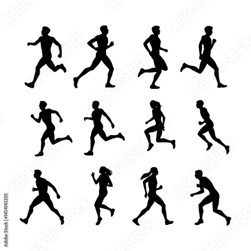 Motion of Runner in Full Stride Silhouette Set