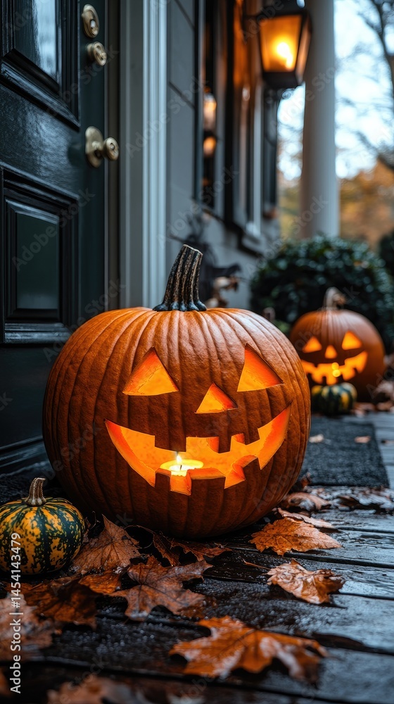 Fototapeta premium Halloween pumpkins on a porch