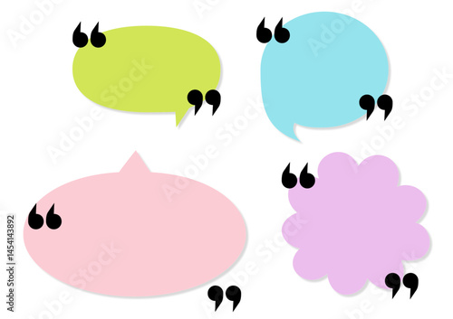 Collection of quote box frames. Quote remark, mention quotations frame and callout text template. Talk remark quotation frames, citation memo or dialog box bubble. Isolated vector symbols set