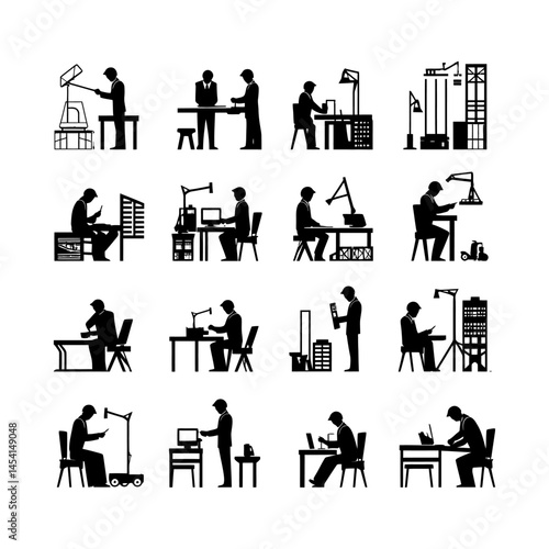 Modern Developer Silhouette Set Clipart on White Background