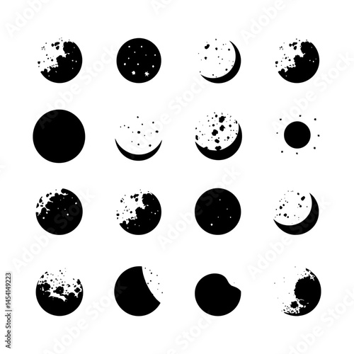 Moon Silhouette with Craters Set