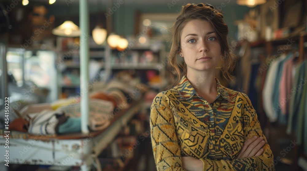 Fototapeta premium Portrait of Woman in Thrift Store