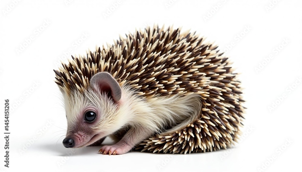 Obraz premium Small hedgehog, curled in a ball, isolated on pure white background, sleep, european hedgehog