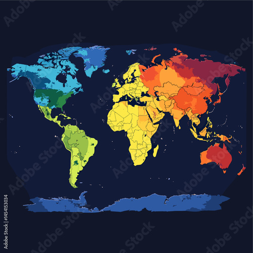 Vector political map of the world without names: clear country borders, distinguishable continents and regions. Suitable for design, infographics and data visualizations.