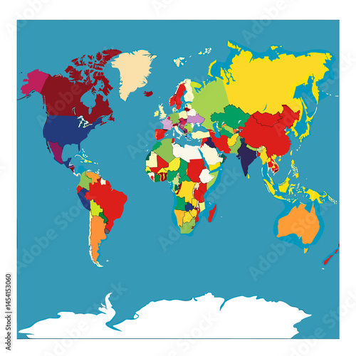 Vector political map of the world without names: clear country borders, distinguishable continents and regions. Suitable for design, infographics and data visualizations.