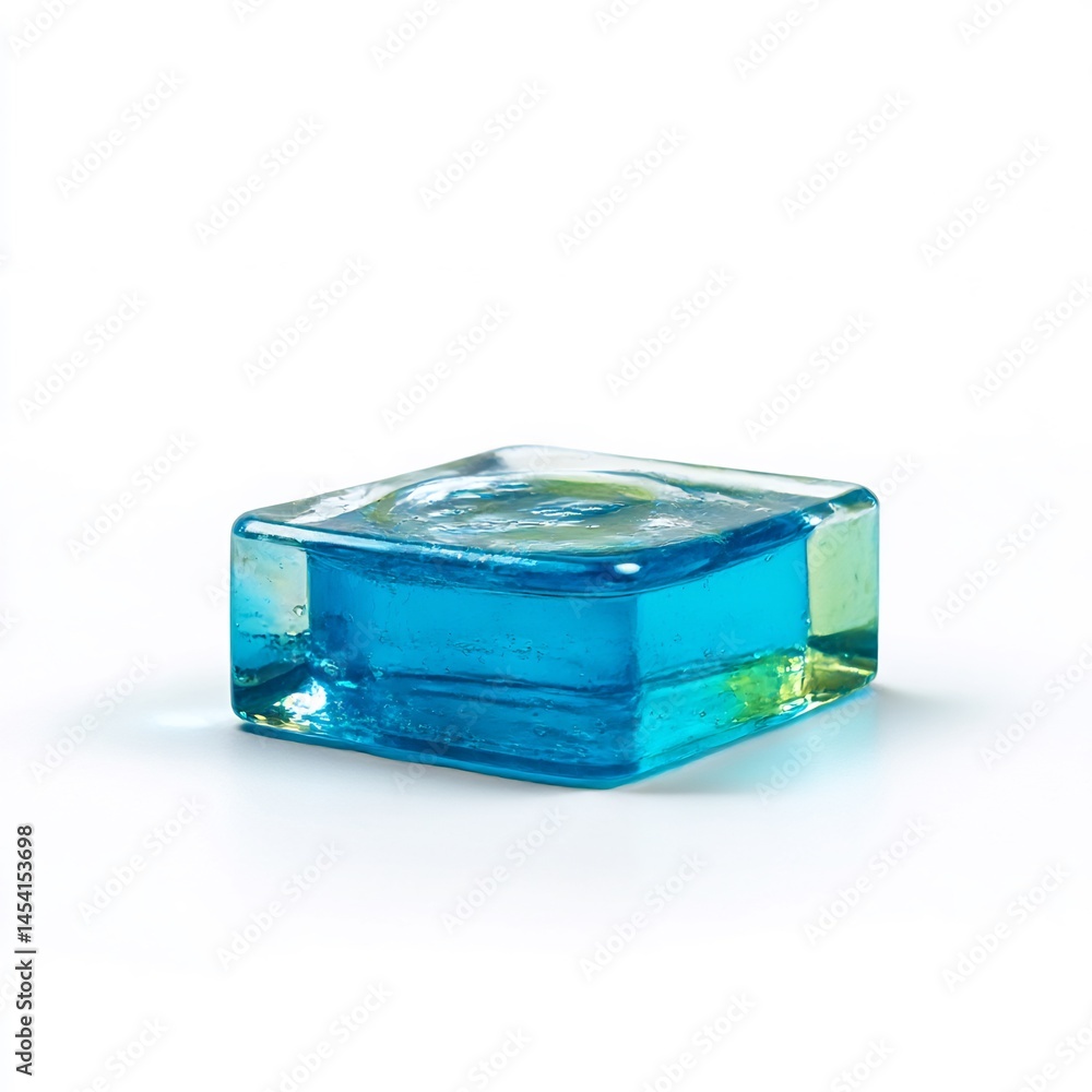 Translucent blue glass cube with subtle interior texture on a white backdrop Translucent blue glass cube with subtle interior texture on a white backdrop