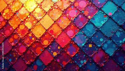 Geometric abstract mosaic tile surface, vibrant colors, design, mosaic pattern, abstract pattern