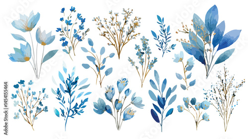 Floral and leaf card. watercolor design. For banners, posters, invitations, Watercolor flora green & gold leaf branches collection floral pattern.
