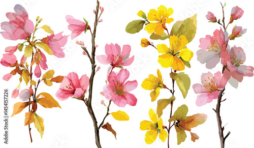Spring Season Design With Flowers isolated over a transparent background,