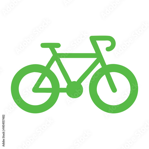Minimalist green bicycle illustration with circular wheels, frame, pedals, and handlebars — perfect for eco-friendly, transport, or fitness projects, sustainable or travel visuals, eco-conscious