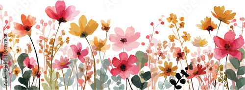 floral branch. Flower pink rose set of spring flowers