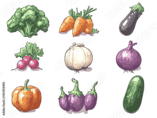 Watercolor Style Vegetables – Vector Clipart