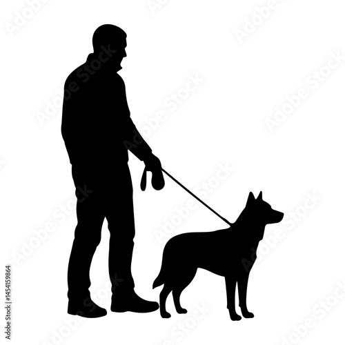 Person with dog silhouette icon vector flat design on white background.