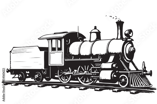 Retro Railway Engine Vector – Steam Locomotive Side View