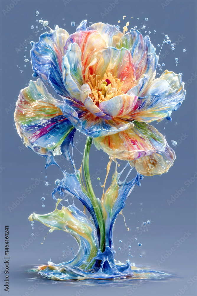 Obraz premium Artistic floral illustration with vibrant colors and fluid designs.