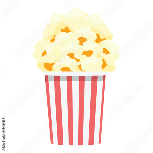 Red and white striped popcorn box full of salted, sweet popcorn
