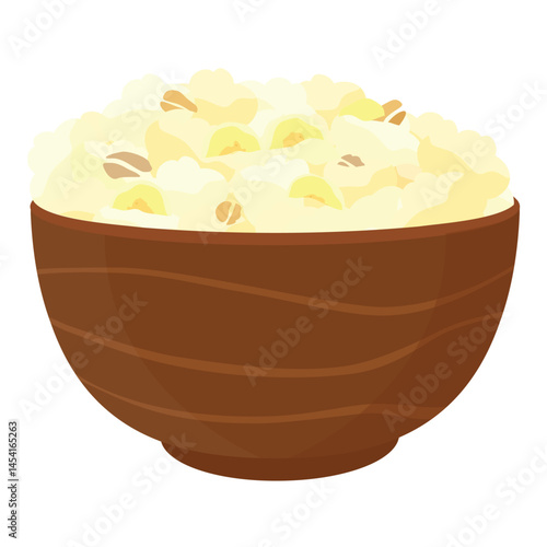 Oatmeal, cornmeal porridge with banana in ceramic bowl